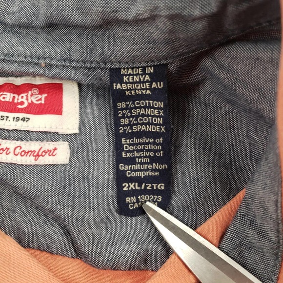 Wrangler Shirt‎ Mens XXL Orange Flex Western Workwear Cowboy Outdoors Casual - Picture 7 of 12